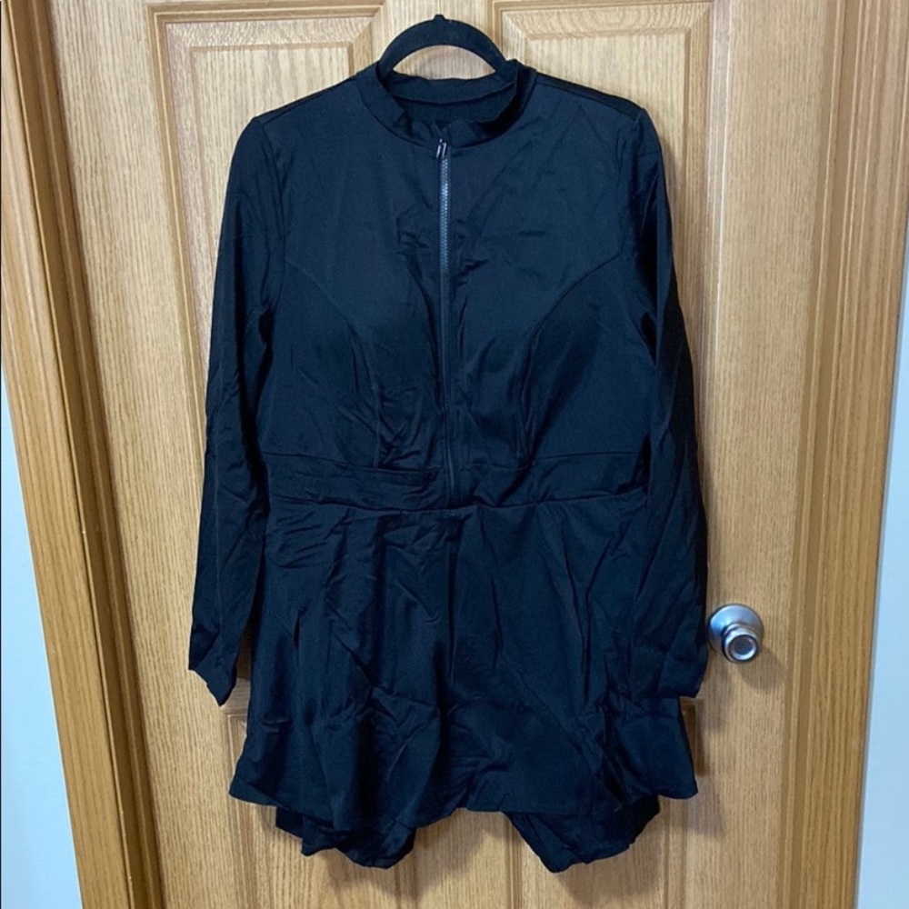 New Plus Size 20 Black Modest Long Sleeve Zip one piece Swimsuits For all swim - Picture 3 of 6